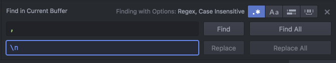 Find and replace with newline replace