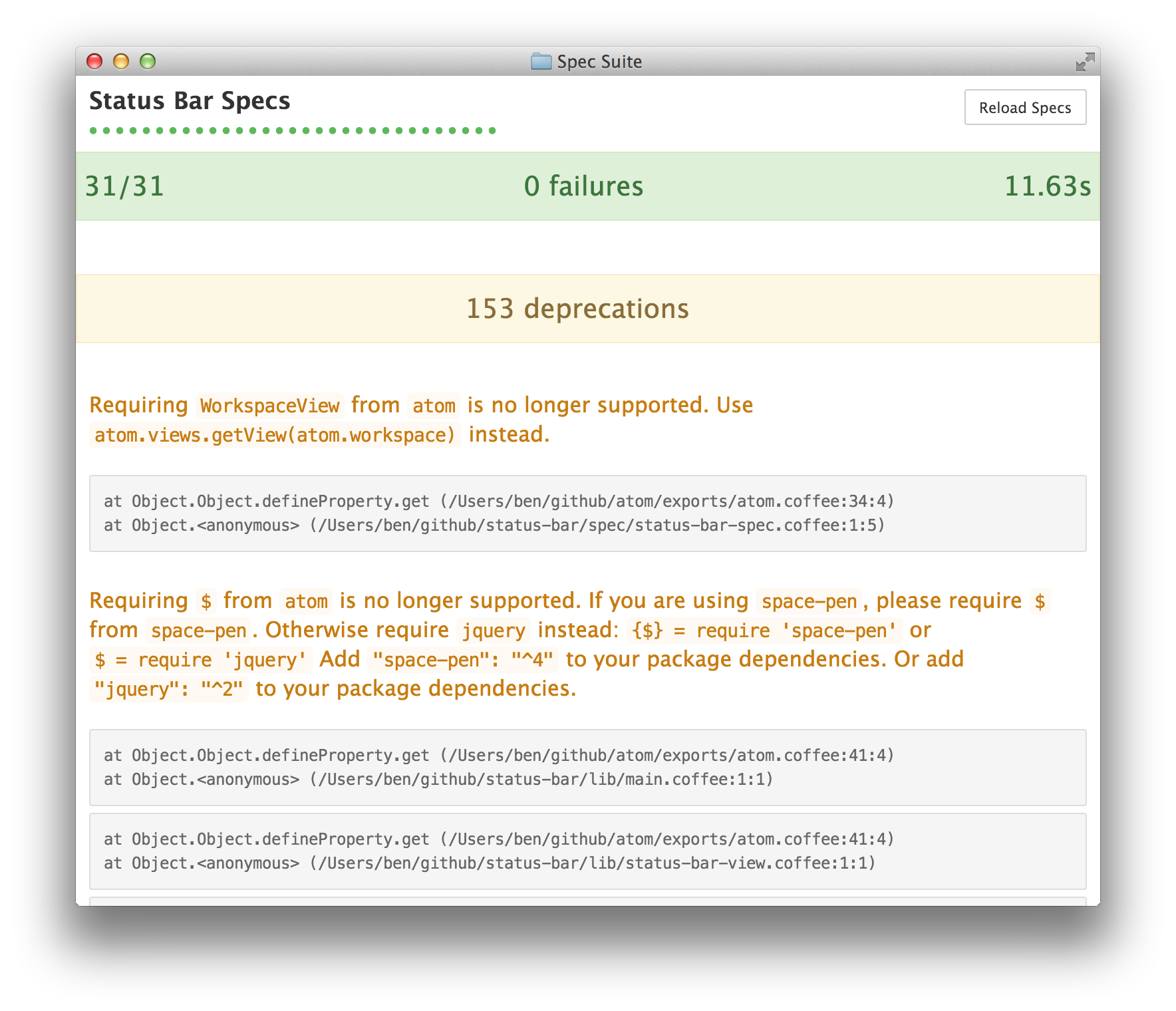 Deprecations in Specs